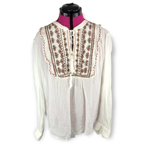 Vintage‎ America Women's Long Sleeve Top Size Large White Boho Embroidered - Picture 1 of 6